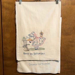 Vintage Days Of The Week Flour Sack Embroideries, Girl and Cat, 7 pc. set.